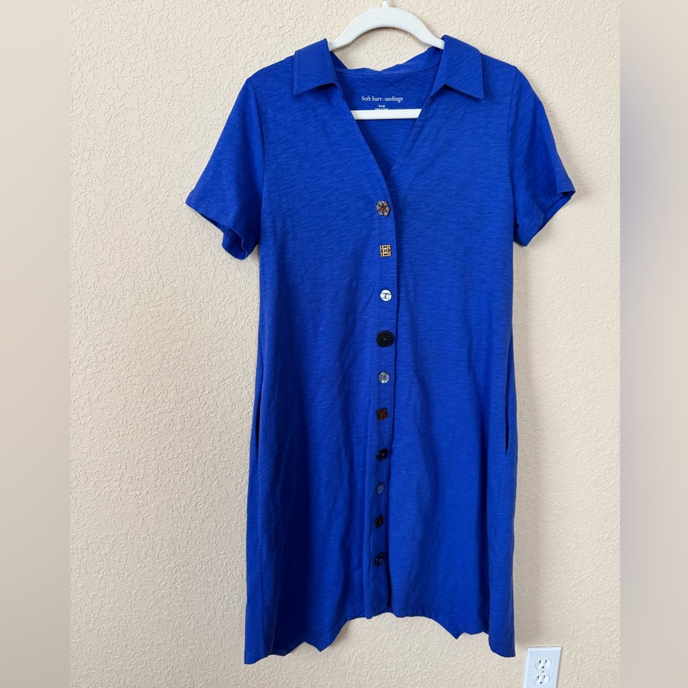 Soft Surroundings Royal Blue Button-Front Shirt Dress - Picture 3 of 10